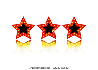 Star of light bulb neon signboard on transparent background. Vector isolated abstract retro star of lamps light