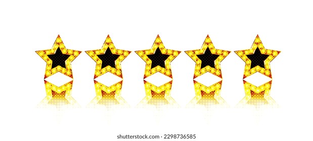 Star of light bulb neon signboard on transparent background. Vector isolated abstract retro star of lamps light