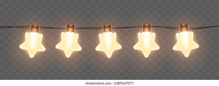 Star light bulbs. LED light bulbs, garland. Vector clipart isolated on transparent background.