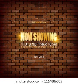 Star with light bulbs on the background of the brick wall. Vector illustration