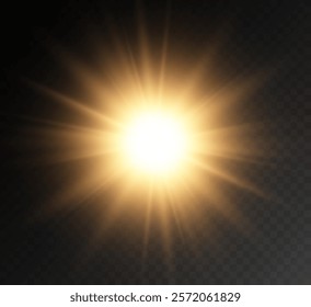 Star light displays a bright burst of golden sun star , flash gold , vector illustration .