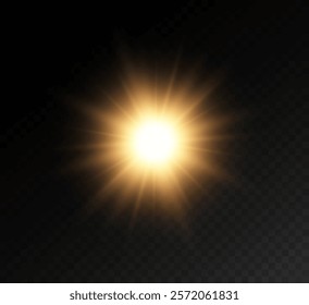 Star light displays a bright burst of golden sun star , flash gold , vector illustration .