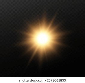Star light displays a bright burst of golden sun star , flash gold , vector illustration .