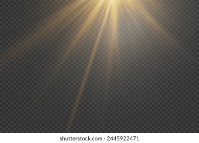 Star light effect. An explosion of rays with a glare on a transparent background.