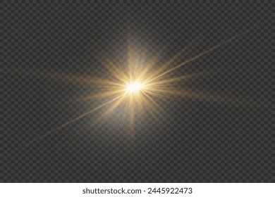 Star light effect. An explosion of rays with a glare on a transparent background.
