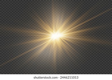 Star light effect. An explosion of rays with a glare on a transparent background.