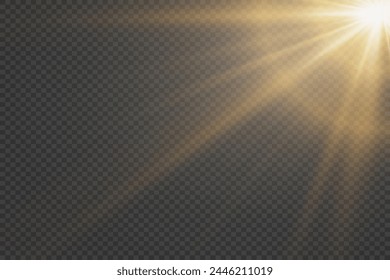 Star light effect. An explosion of rays with a glare on a transparent background.