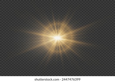 Star light effect. An explosion of rays with a glare on a transparent background.