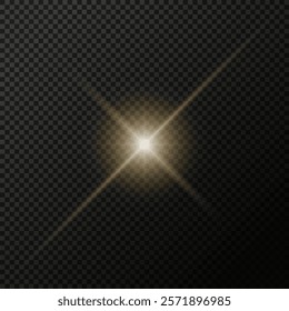 Star light effect isolated. Glare of light yellow sunshine ray vector