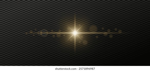 Star light effect isolated. Glare of light yellow sunshine ray vector