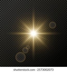 Star light effect isolated. Glare of light yellow sunshine ray vector