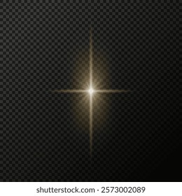 Star light effect isolated. Glare of light yellow sunshine ray vector