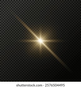 Star light effect isolated. Glare of light yellow sunshine ray vector