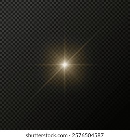 Star light effect isolated. Glare of light yellow sunshine ray vector