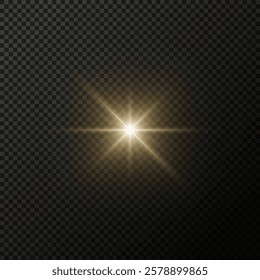 Star light effect isolated. Glare of light yellow sunshine ray vector