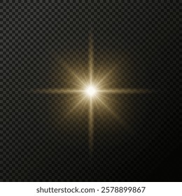 Star light effect isolated. Glare of light yellow sunshine ray vector