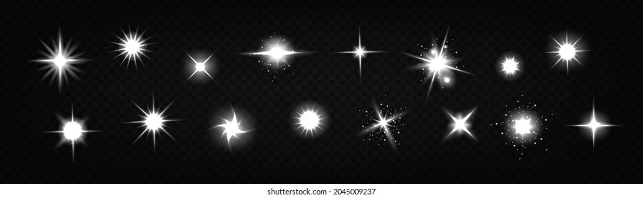 Star light glow, , shiny vector glare, bright white twinkle or explosion effect with radiant beams. Sparkles and magic flare graphic design elements, glitter and fireworks isolated realistic 3d set