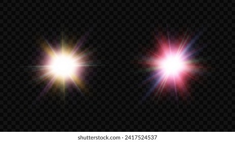 Star Light Lens Flare Effect. Abstract Overlay Background. Spotlight Flash with Rays. Flare Haze Leak Vector Illustration.
