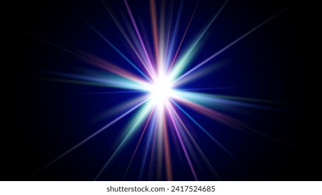 Star Light Lens Flare Effect. Abstract Overlay Background. Spotlight Flash with Rays. Flare Haze Leak Vector Illustration.