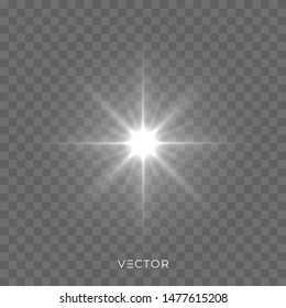 Star light shine, bright flash sparks with lens flare effect. Vector Christmas glitter, magic light glow sparkles