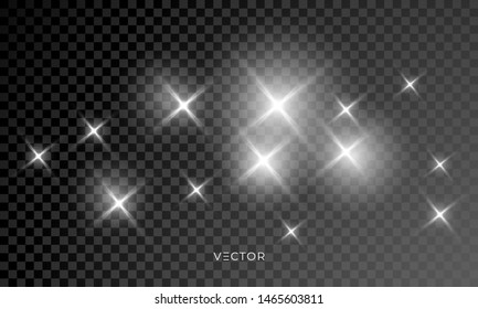Star light shine glow, sparks with lens flare effect on transparent background. Vector isolated starlight and shiny star rays