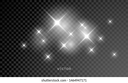 Star light shine, vector glow sparks with lens flare effect. Isolated starlight and shiny star rays on transparent background