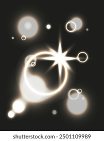 Diseño de Plantilla de luz de estrella aislado negro. La Ilustración vectorial de brillo superpuesta puede usar collage de fotos de redes sociales.