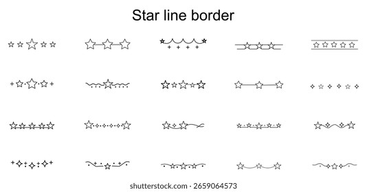 Star Line Border Vector Set,Elegant Decorative Star Dividers, Linear Borders, Celestial Frames and Minimal Elements for Festive Design