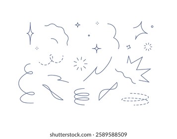 Star line doodle design elements drawing with blue on white background