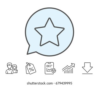 Star line icon. Best rank sign. Bookmark or Favorite symbol. Report, Sale Coupons and Chart line signs. Download, Group icons. Editable stroke. Vector