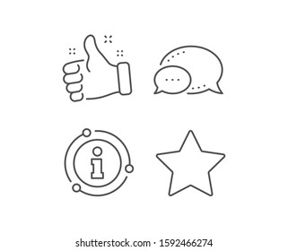 Star line icon. Chat bubble, info sign elements. Best rank sign. Bookmark or Favorite symbol. Linear star outline icon. Information bubble. Vector