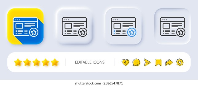 Star line icon. Neumorphic, Flat shadow, 3d buttons. Feedback rating sign. Web favorite symbol. Line favorite icon. Social media icons. Vector