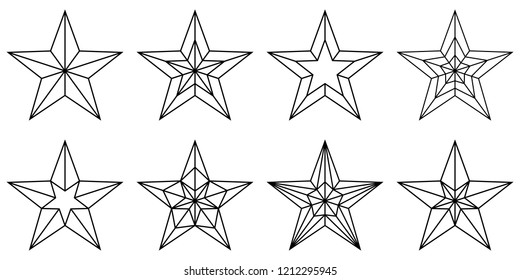 Star, line icon set. Black lines on white background. Vector illustration. Elements for coloring books.