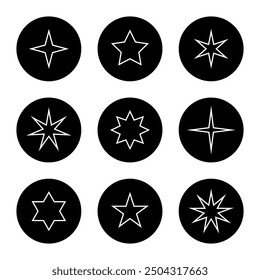 Star line icon set on black circle. Stars element