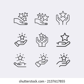 Juego de iconos de línea de estrella. Star Rating, revisión