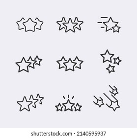 Juego de iconos de línea de estrella. Star Rating, revisión