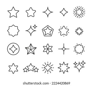 Star line icons. Premium rating simple pictograms outline style, abstract shining falling flying sparkle symbols different shapes. Vector isolated set of star design award illustration