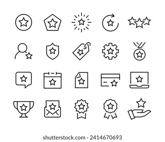 Star line icons set. Medal, Award line icons set, editable stroke isolated on white, linear vector outline illustration, symbol logo design style