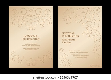 Star line round circle pattern gold background invitation card print celebration new year golden sparkling bling bling shiny chandelier