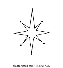 Star line. Shine of a heavenly body. Mystery of the night sky. A magical symbol of light in darkness. Space constellation. Hand drawn vector doodle illustration. Simple outline element.