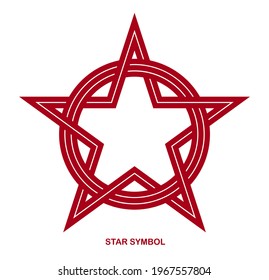 Star linear symbol vector logo or emblem design isolated on white background, pentagonal five angle star sign.