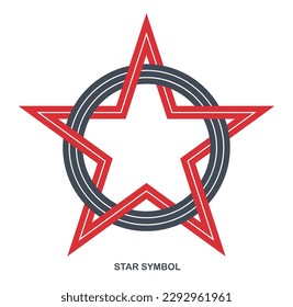 Símbolo lineal estrella logotipo vectorial o diseño emblemático aislado en fondo blanco, signo pentagonal estrella de cinco ángulos.