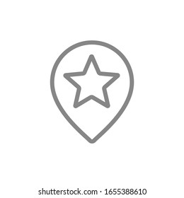 Star with location pin, favorite place line icon. Rating, quality control, customer review symbol