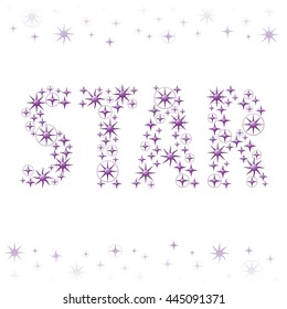 Star Logo with Authentic Stars Symbols - Purple Colored Relief Objects on White Background with Star Symbol Decor Elements - 3D Gradients Style Illustration
