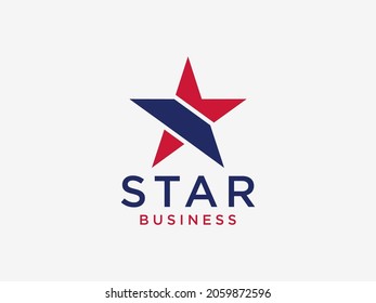 Star-Logo. Blaue und rote geometrische Stern-Form einzeln auf weißem Hintergrund. Für Unternehmens- und Branding-Logos geeignet. Flaches Vectorlogo-Design-Vorlagenelement