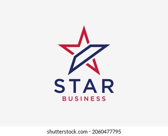 Star Logo. Blue and Red Geometric Star Shape isolated on White Background. Usable for Business and Branding Logos. Flat Vector Logo Design Template Element