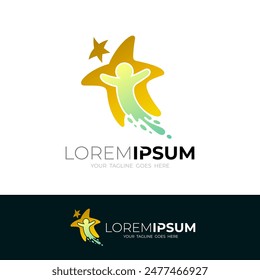 Star-Logo und Kinder-Design-Kombination, Menschen Swoosh