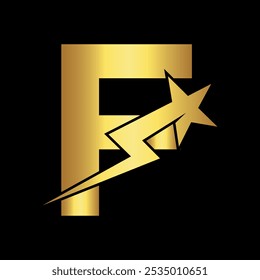 Logotipo de estrela combinado com modelo de vetor letra F