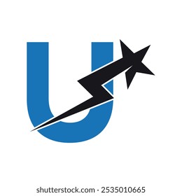 Logotipo de estrella combinado con la letra U Vector Plantilla