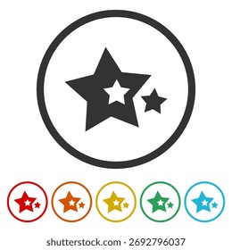 Icono del concepto del logotipo de la estrella. Establecer íconos en Botones de círculo de color